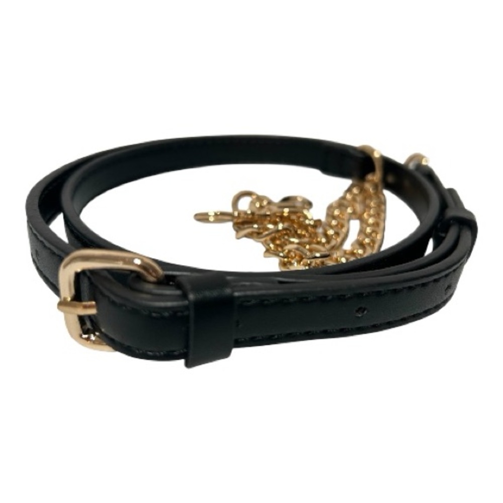 Black Faux Leather Adjustable Strap with Gold Chain